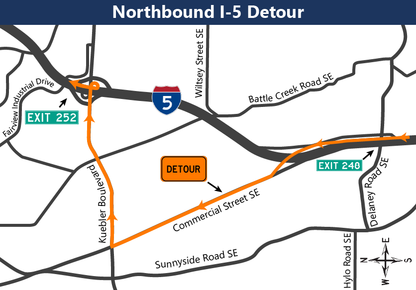Nighttime full I-5 closure in mid-January between Kuebler
